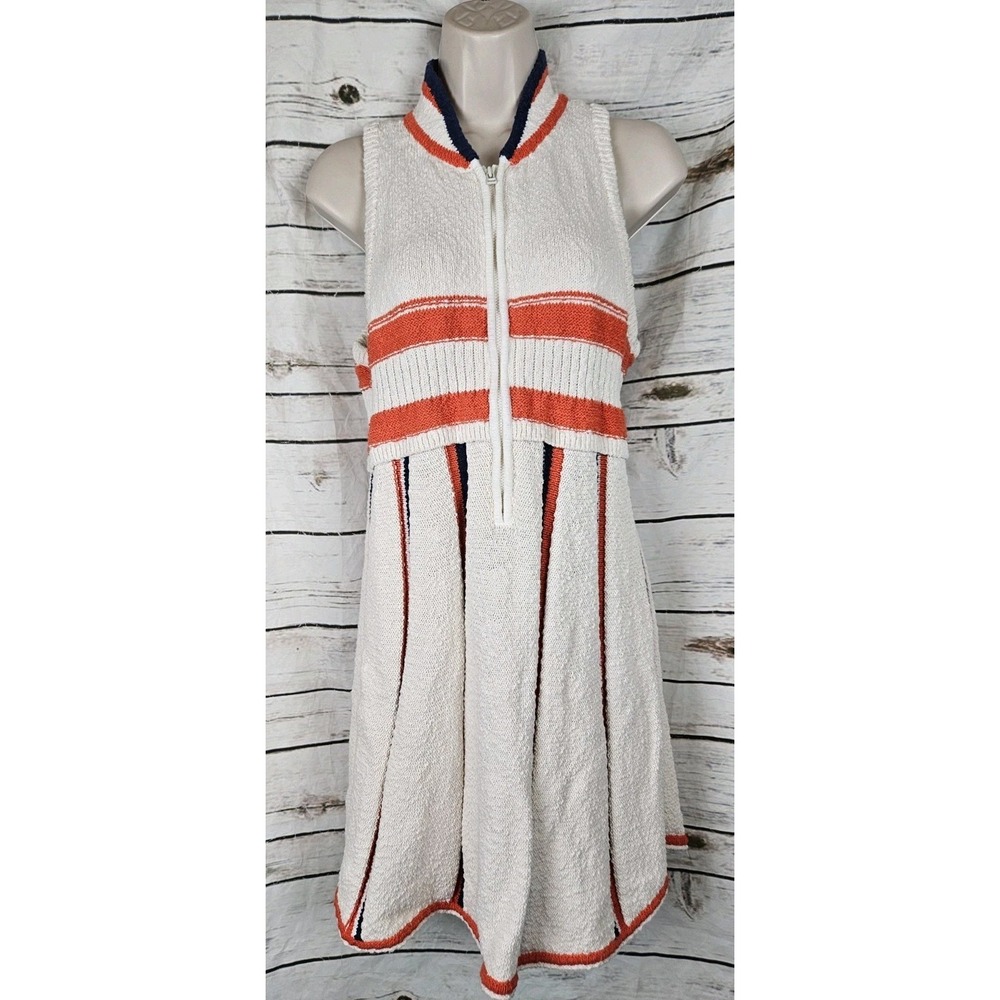 Anthropologie Daily Practice Striped Sweater Mini Dress L Half Zip Tennis
